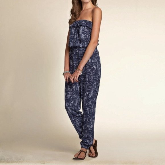 Hollister jumpsuit Small strapless geometric Aztec tribal print ruffle boho - Picture 10 of 12